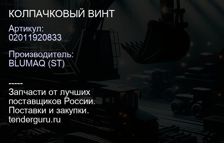 02011920833 КОЛПАЧКОВЫЙ ВИНТ | купить запчасти