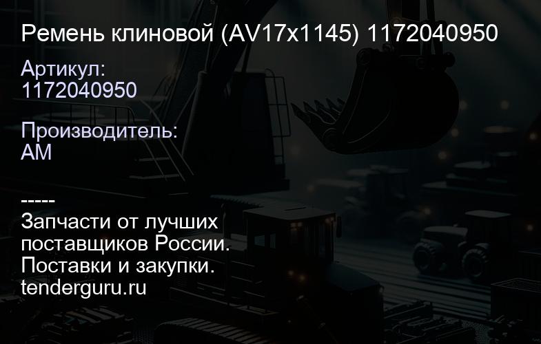 1172040950 Ремень клиновой (AV17x1145) 1172040950 | купить запчасти