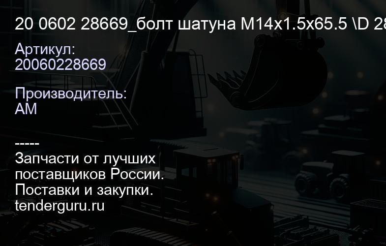 20060228669 20 0602 28669_болт шатуна M14x1.5x65.5 \D 28402842286528662868 2876, EG 28662876 | купить запчасти