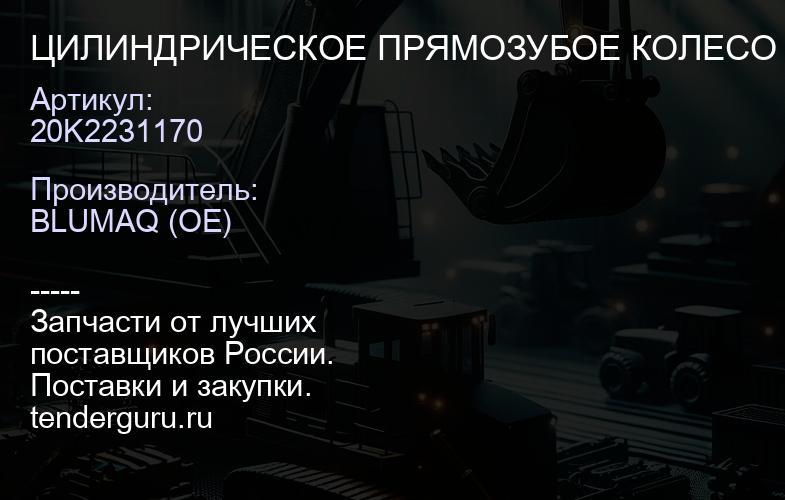 20K2231170 ЦИЛИНДРИЧЕСКОЕ ПРЯМОЗУБОЕ КОЛЕСО | купить запчасти