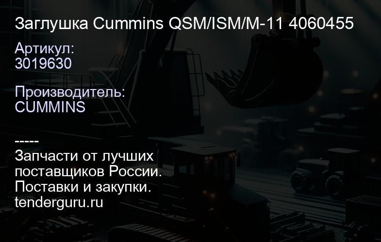 3019630 Заглушка Cummins QSM/ISM/M-11 3019630 4060455 | купить запчасти