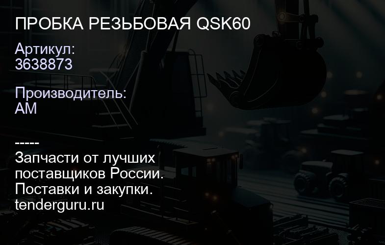 3638873 ПРОБКА РЕЗЬБОВАЯ QSK60 | купить запчасти