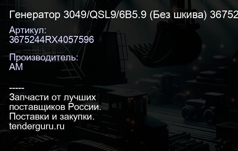 3675244RX4057596 Генератор 3049/QSL9/6B5.9 (Без шкива) 3675244RX4057596 | купить запчасти