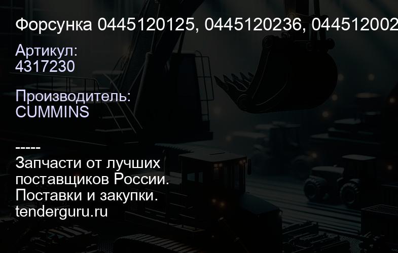 4317230 Форсунка 4317230 0445120125, 0445120236, 0445120029 494017000 5263308 QSL (4940170) | купить запчасти