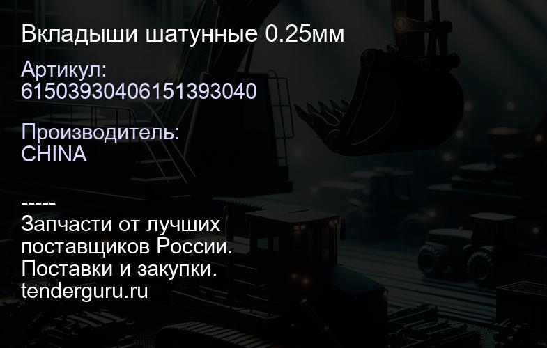 61503930406151393040 Вкладыши шатунные 0.25мм | купить запчасти