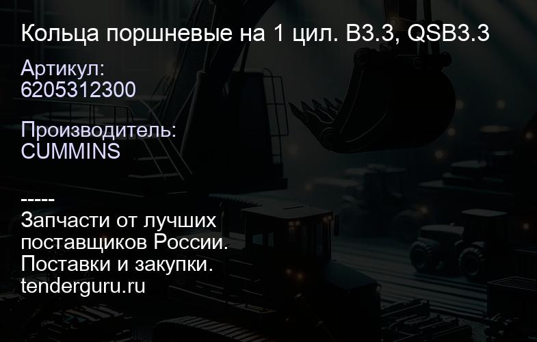 6205312300 Кольца поршневые на 1 цил. B3.3, QSB3.3 | купить запчасти