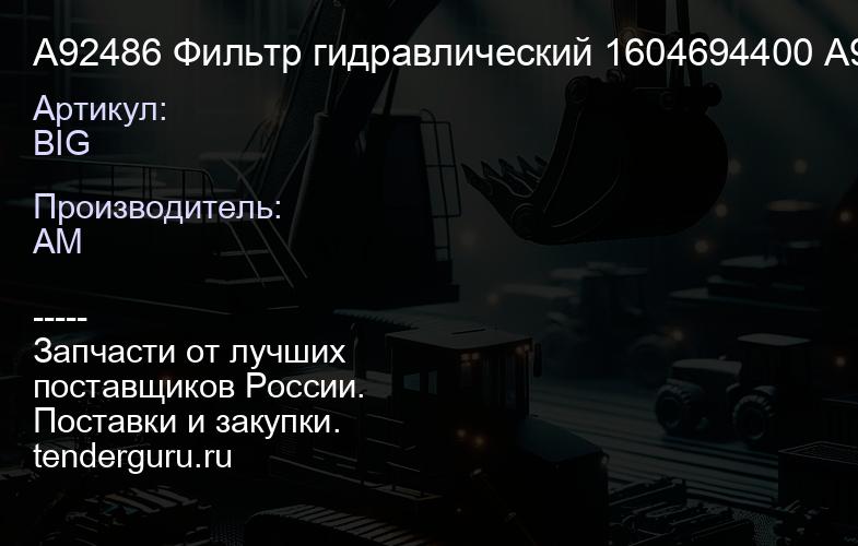 BIG A92486 Фильтр гидравлический 1604694400 BIG A92486 | купить запчасти