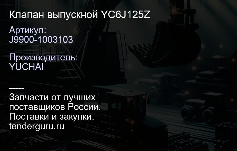 J9900-1003103 Клапан выпускной YC6J125Z | купить запчасти